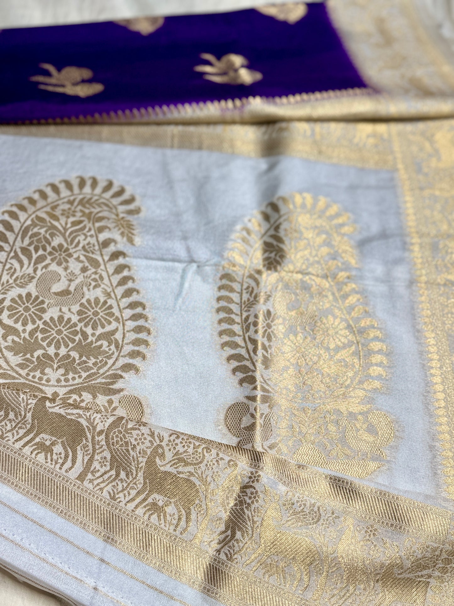 Purple & White Khadi Silk saree