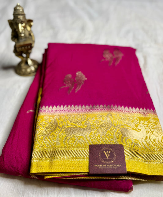 Rani Pink &  Mustard Khadi Silk saree