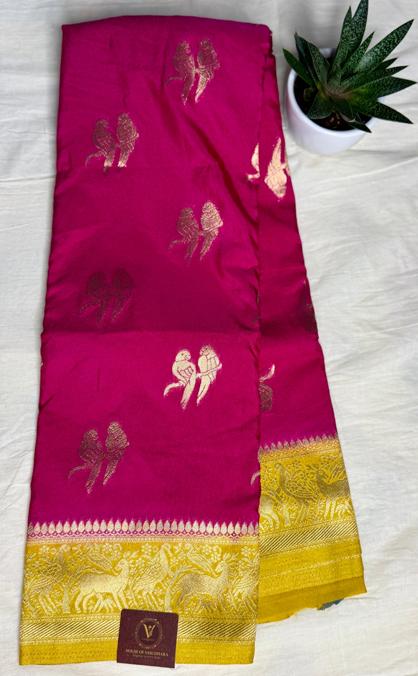 Rani Pink &  Mustard Khadi Silk saree