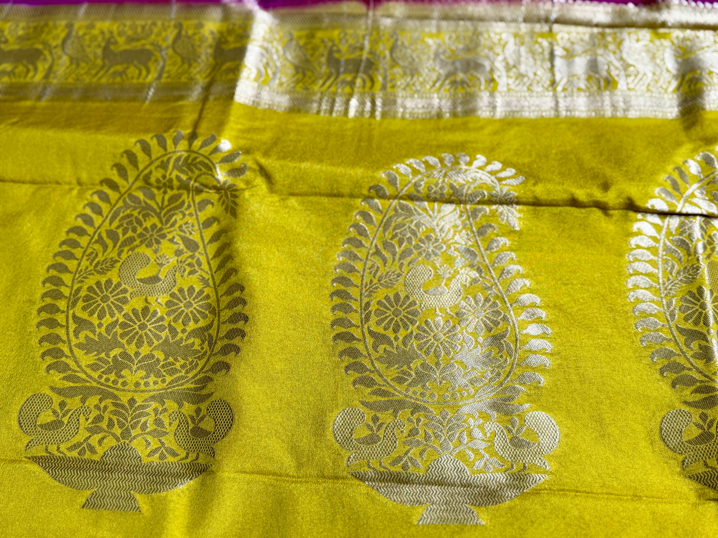 Rani Pink &  Mustard Khadi Silk saree