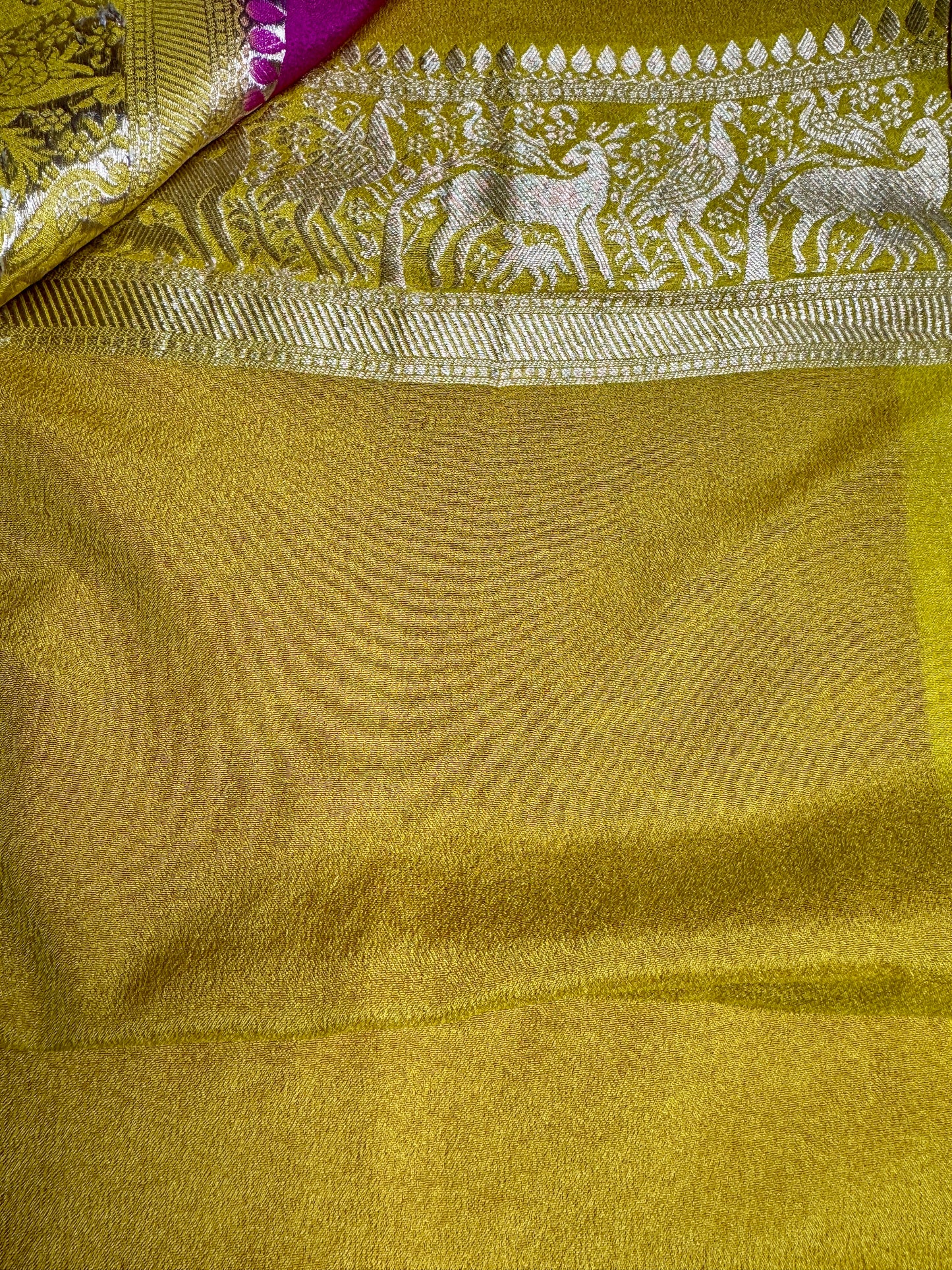 Rani Pink &  Mustard Khadi Silk saree