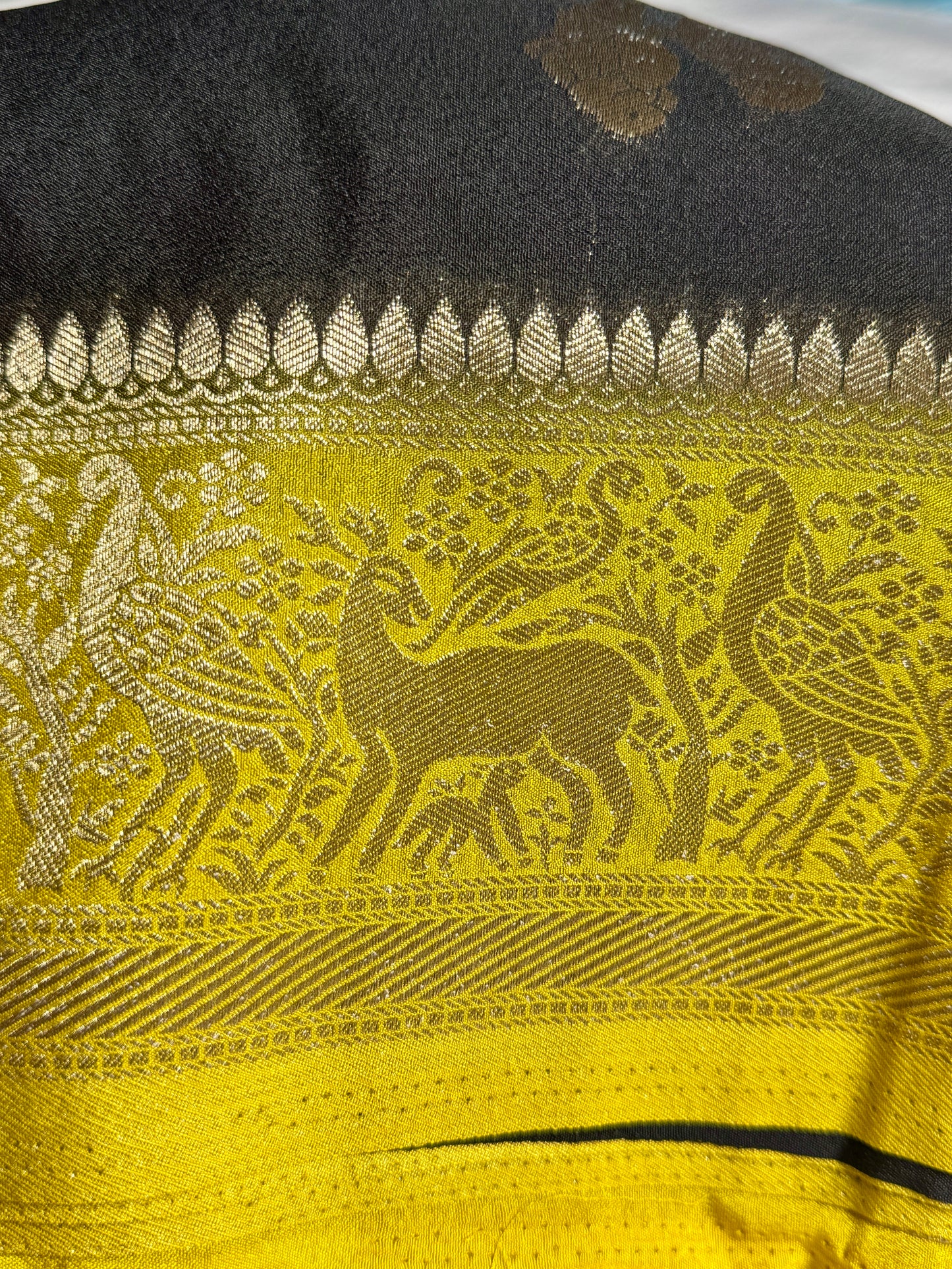 Black & Mustard Yellow Khadi Silk saree