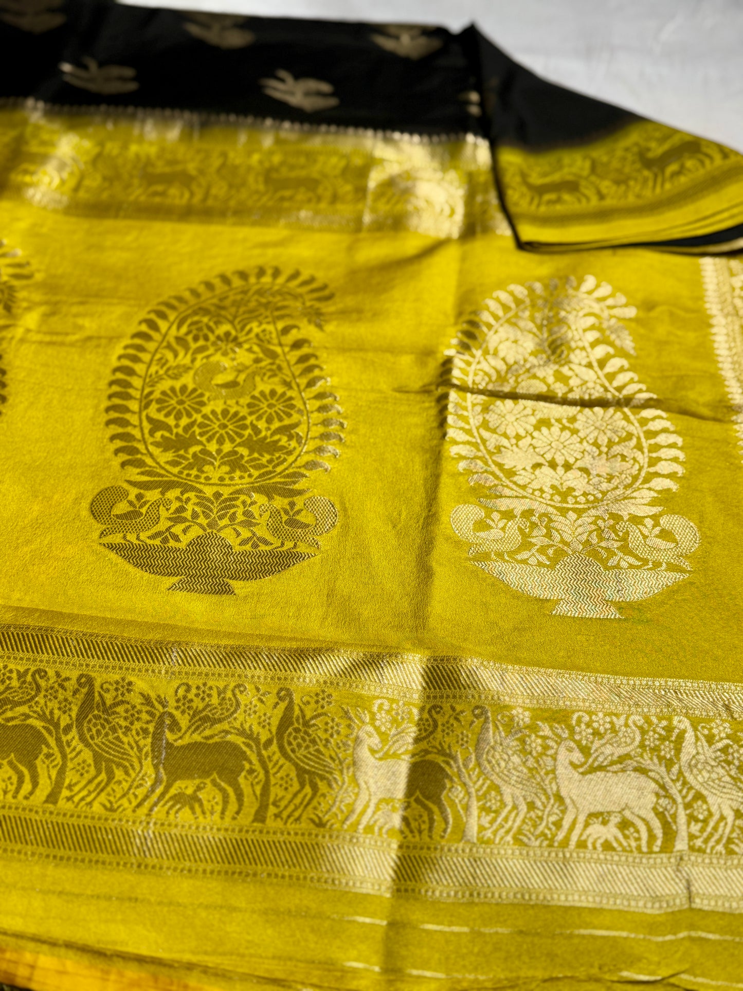 Black & Mustard Yellow Khadi Silk saree