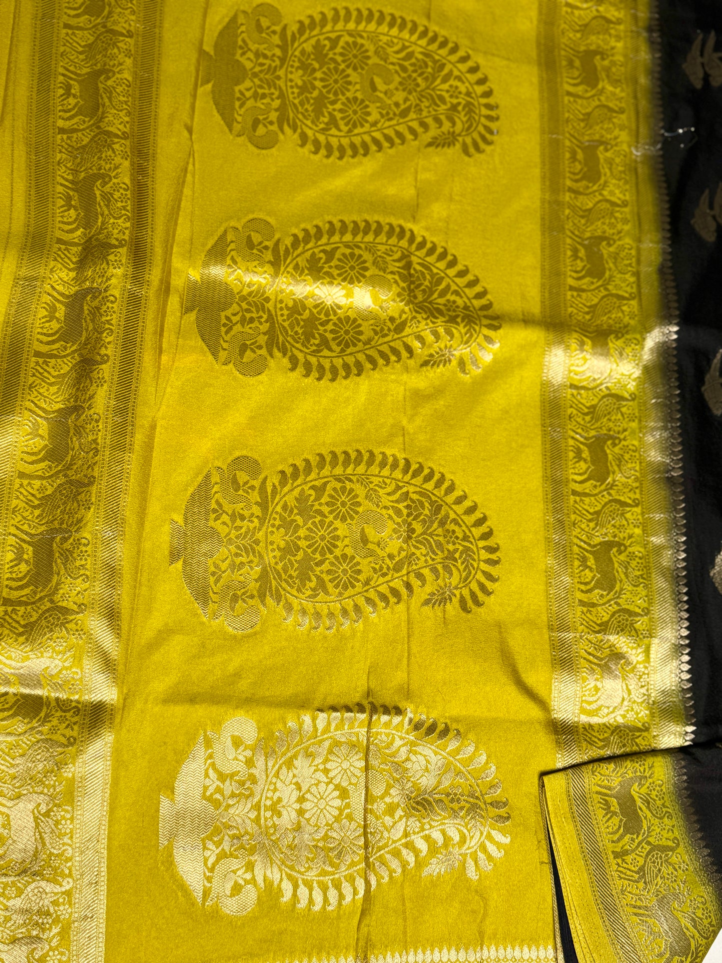 Black & Mustard Yellow Khadi Silk saree