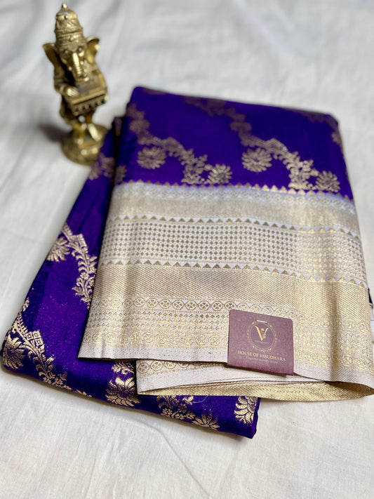 Purple & White Jaal pattern Khadi Silk saree