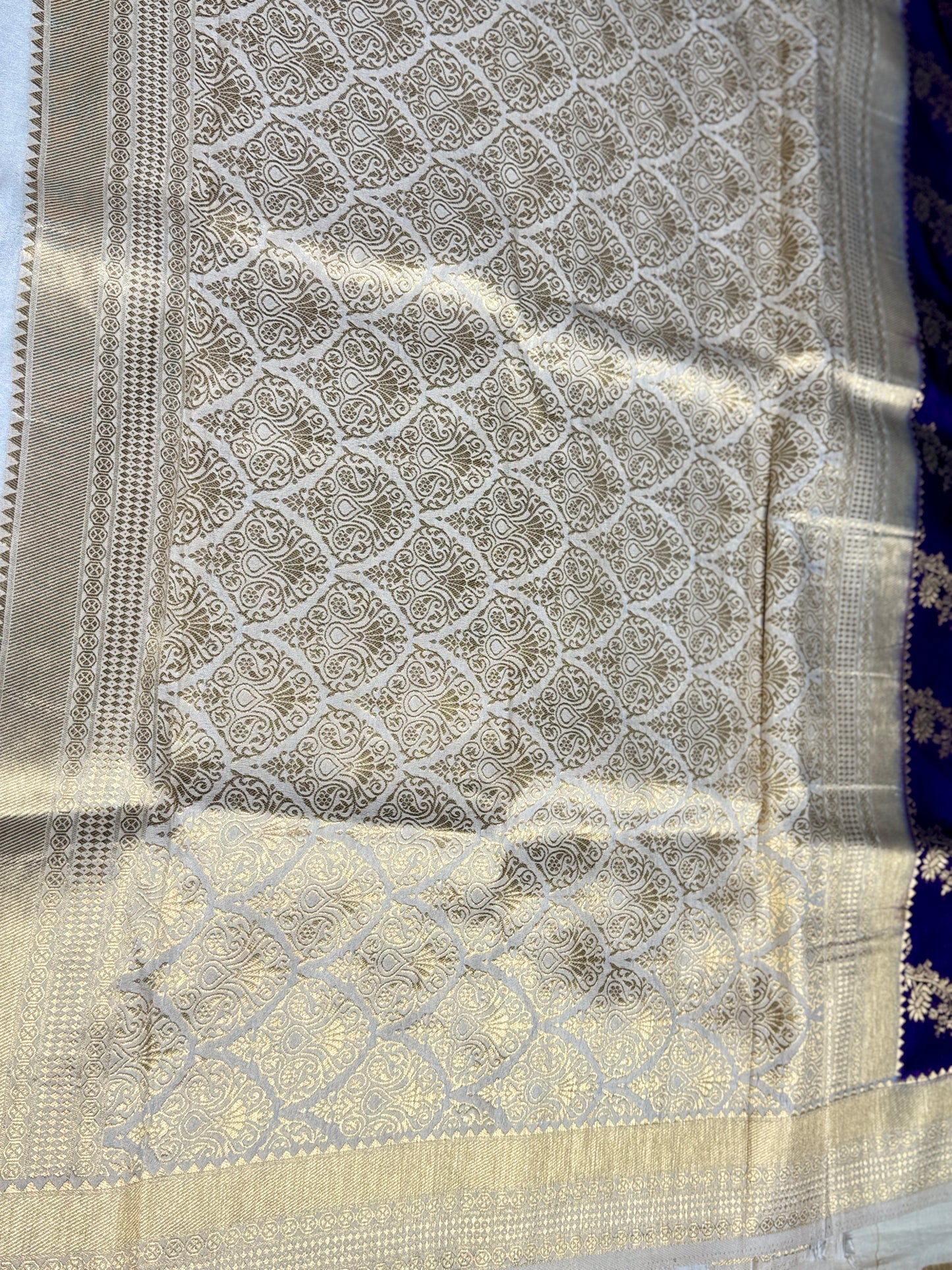 Purple & White Jaal pattern Khadi Silk saree