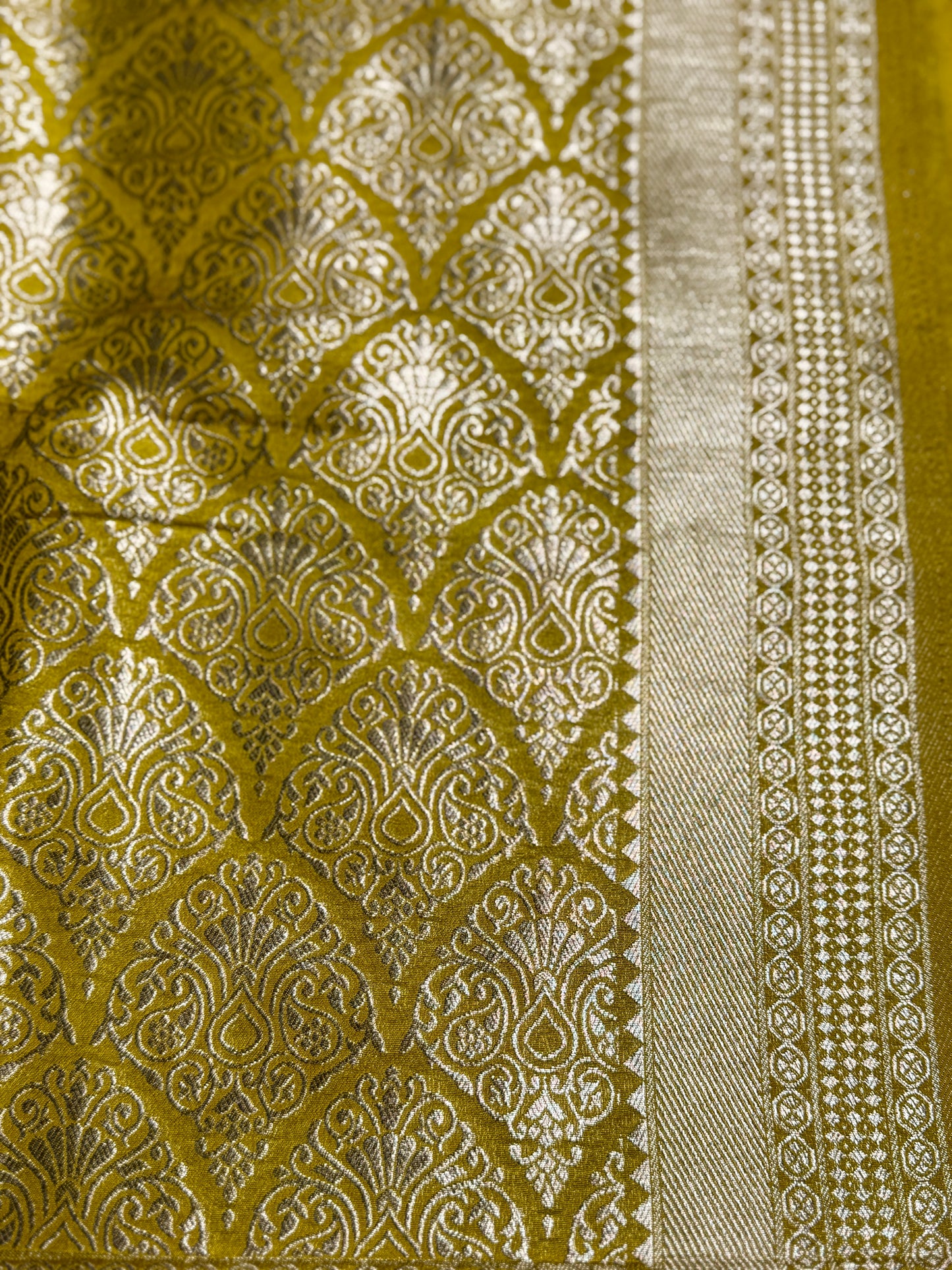 Rani Pink & Mustard yellow Jaal pattern Khadi Silk saree