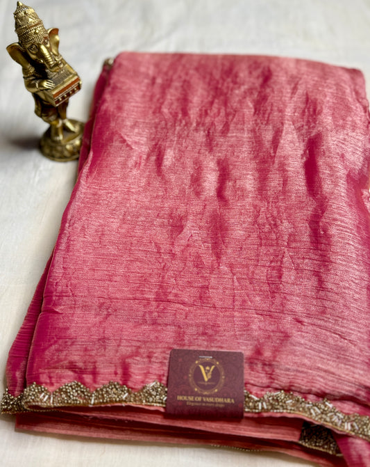 Pink Saree with Embellished Border
