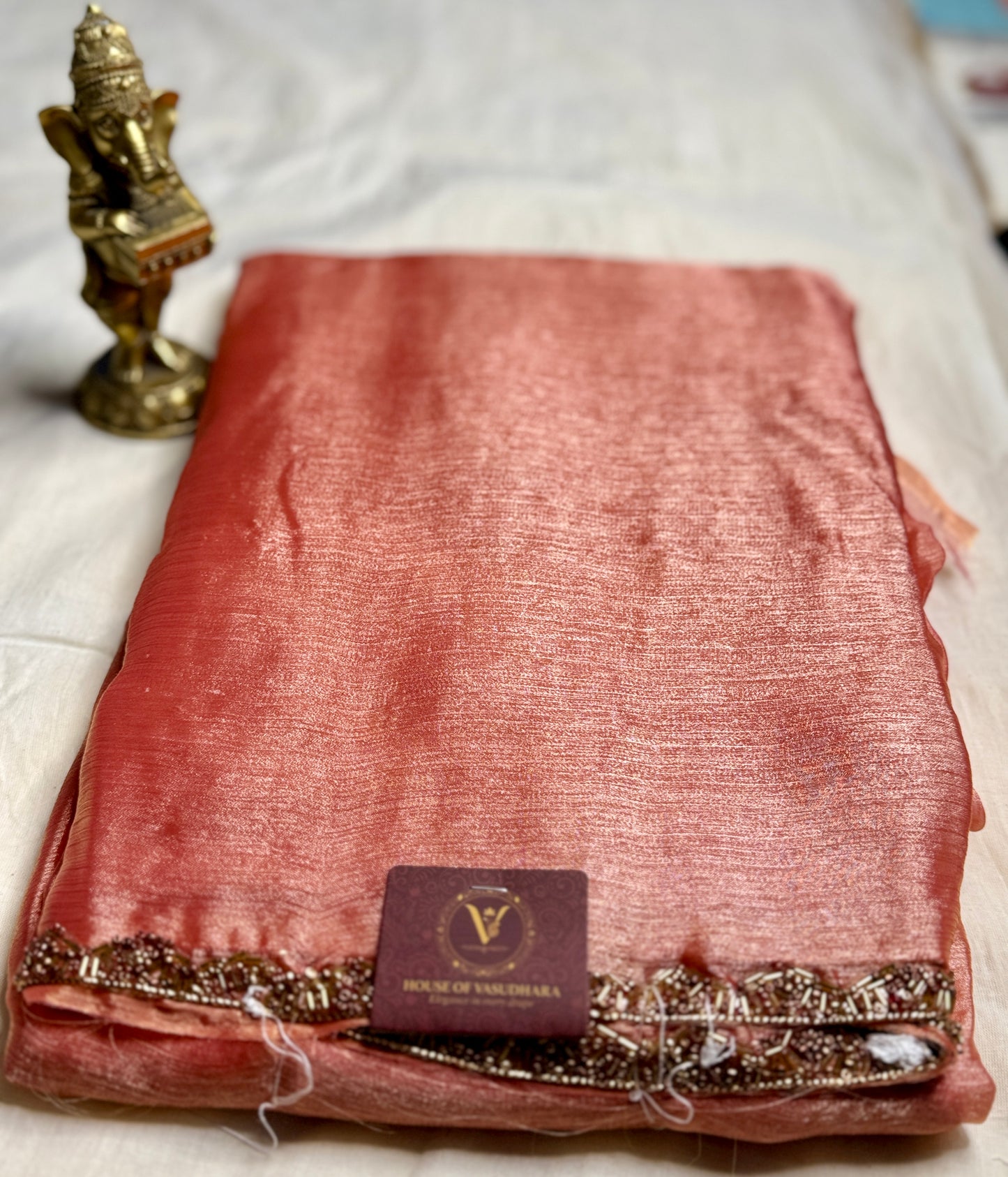 Peach Saree with Embellished Border