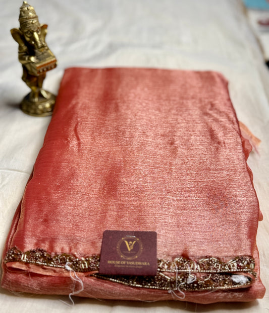 Peach Saree with Embellished Border