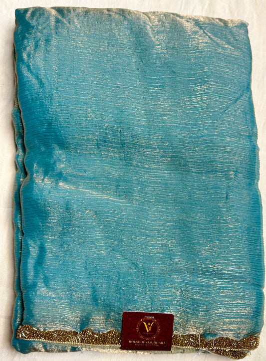 Teal Blue Saree with Embellished Border