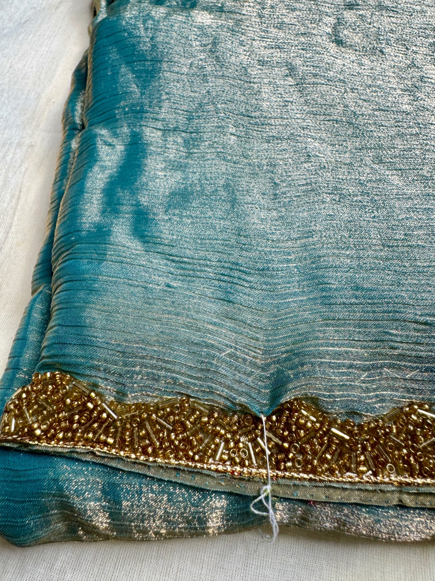 Teal Blue Saree with Embellished Border