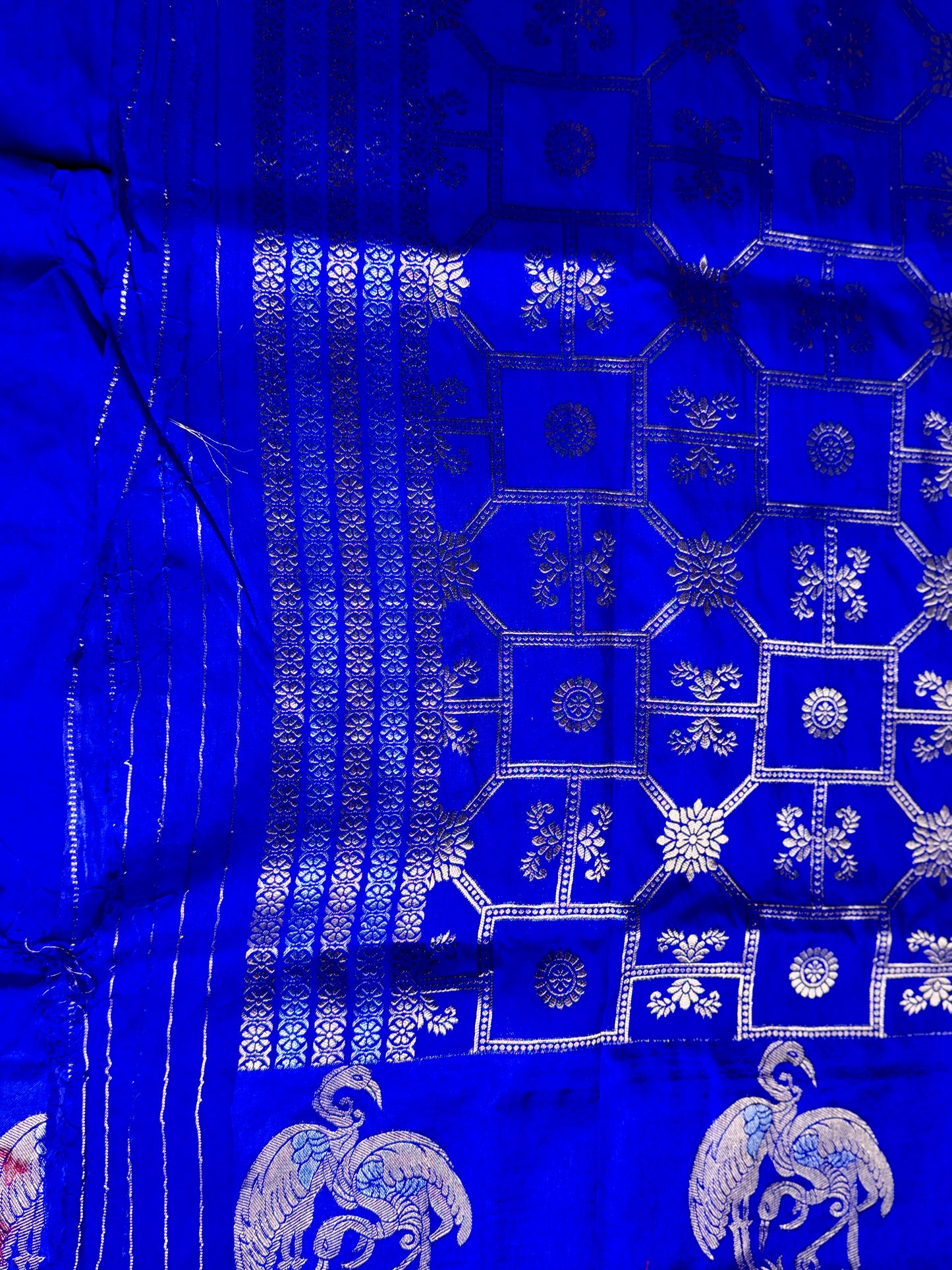 Royal Blue Satin silk saree with Flamingo Border