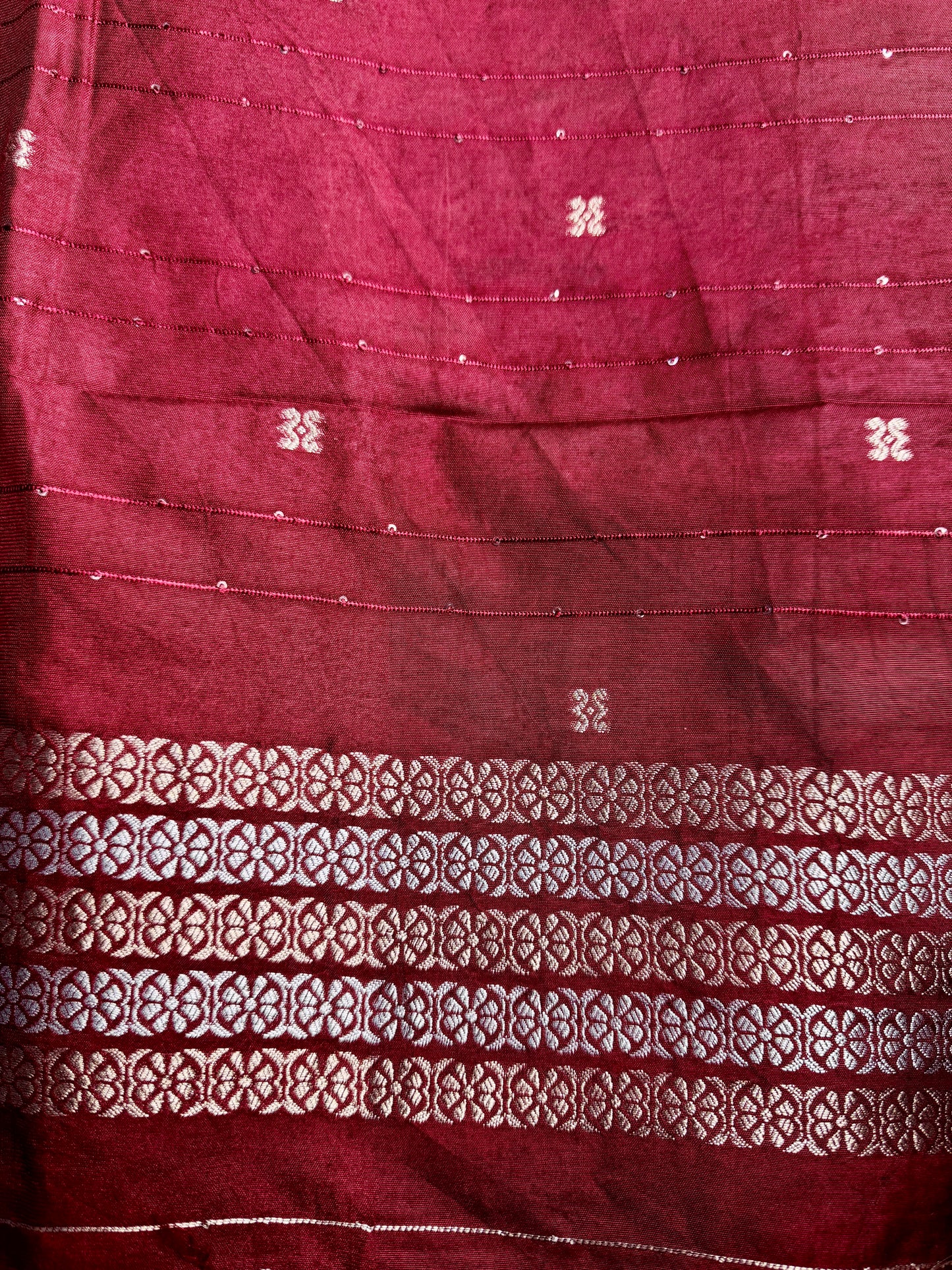 Off white Satin silk saree with Flamingo Border