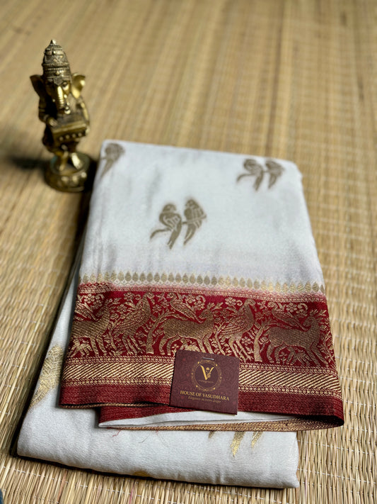 White & Red Khadi Silk saree