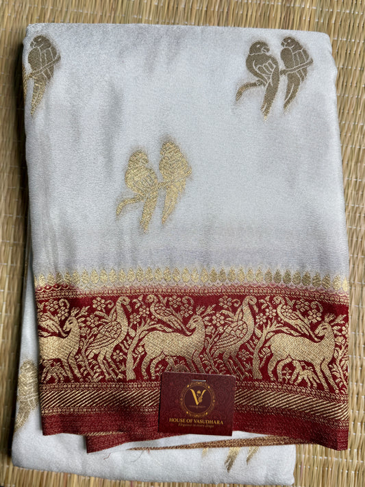 White & Red Khadi Silk saree