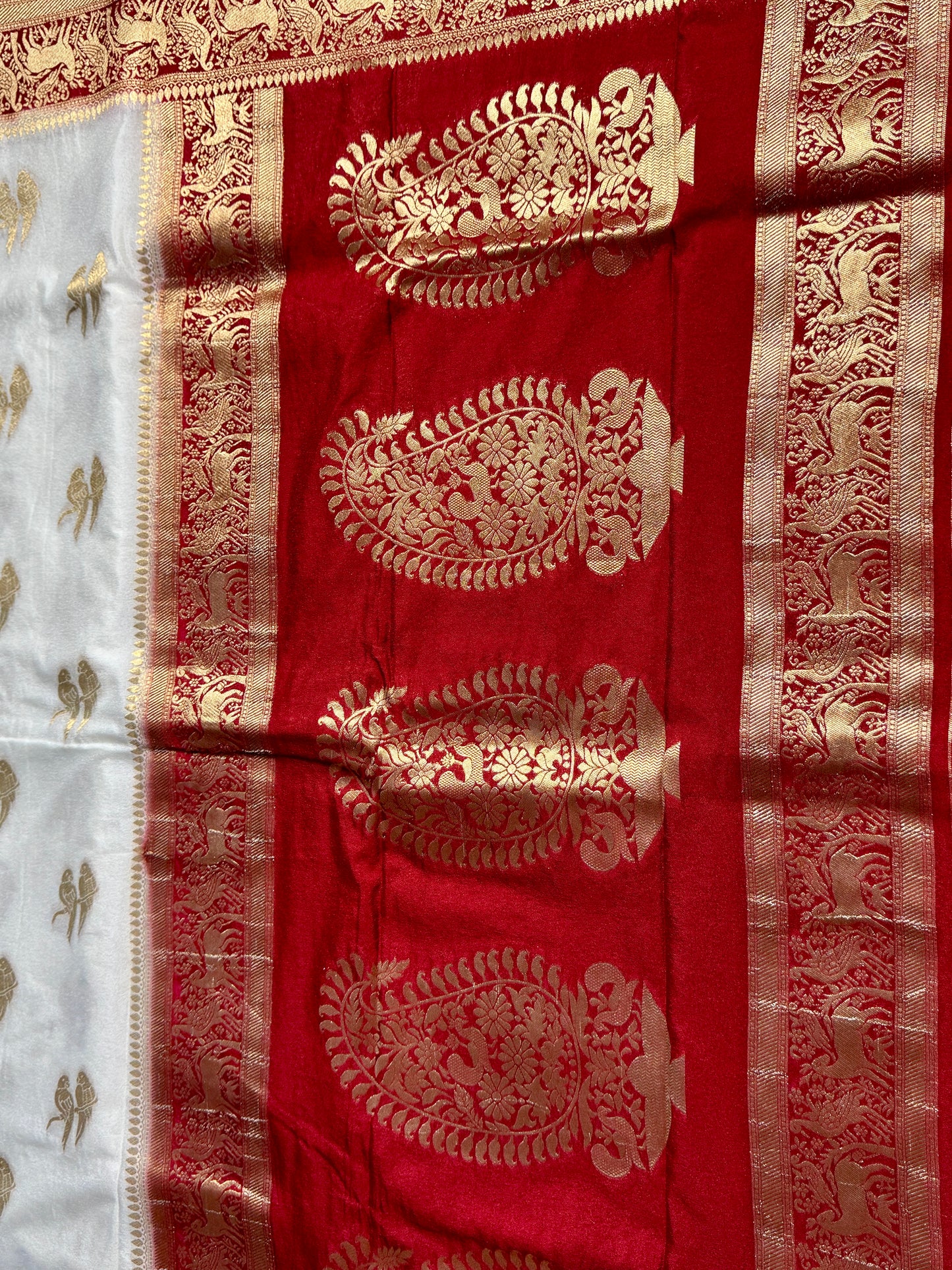 White & Red Khadi Silk saree