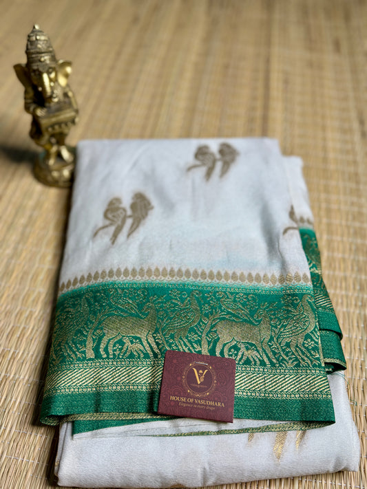 White & Green  Khadi Silk saree