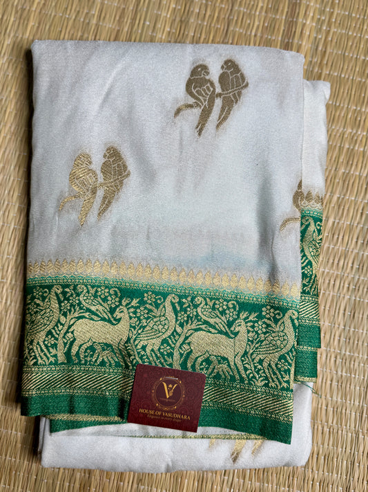 White & Green  Khadi Silk saree
