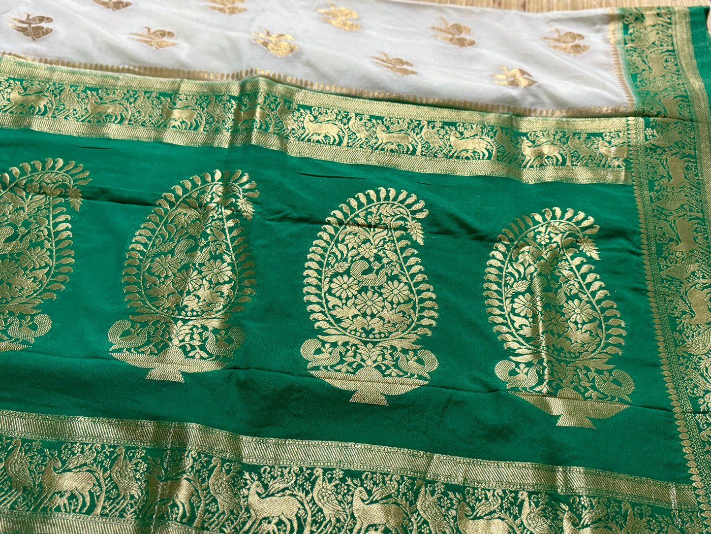 White & Green  Khadi Silk saree