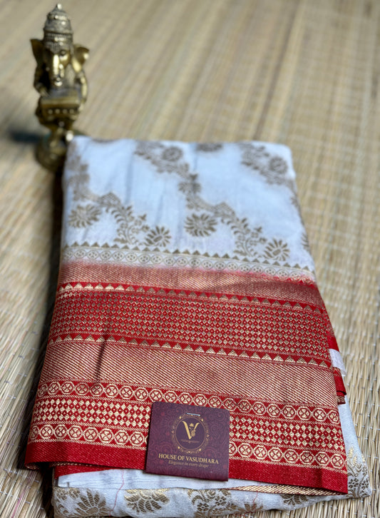 White & Red Jaal pattern Khadi Silk saree