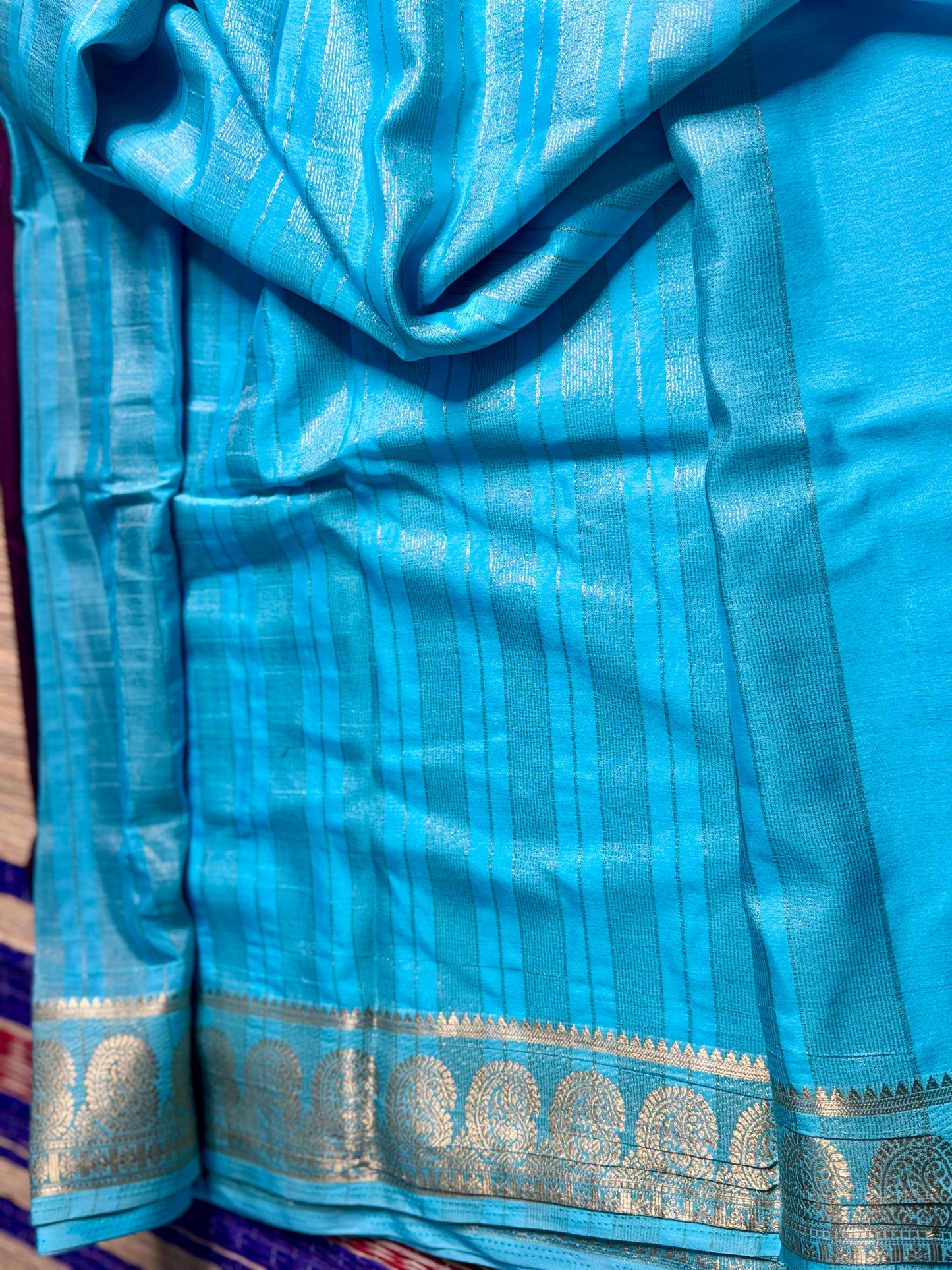 Magenta & Turquoise blue contrast Semi Mysore silk crepe