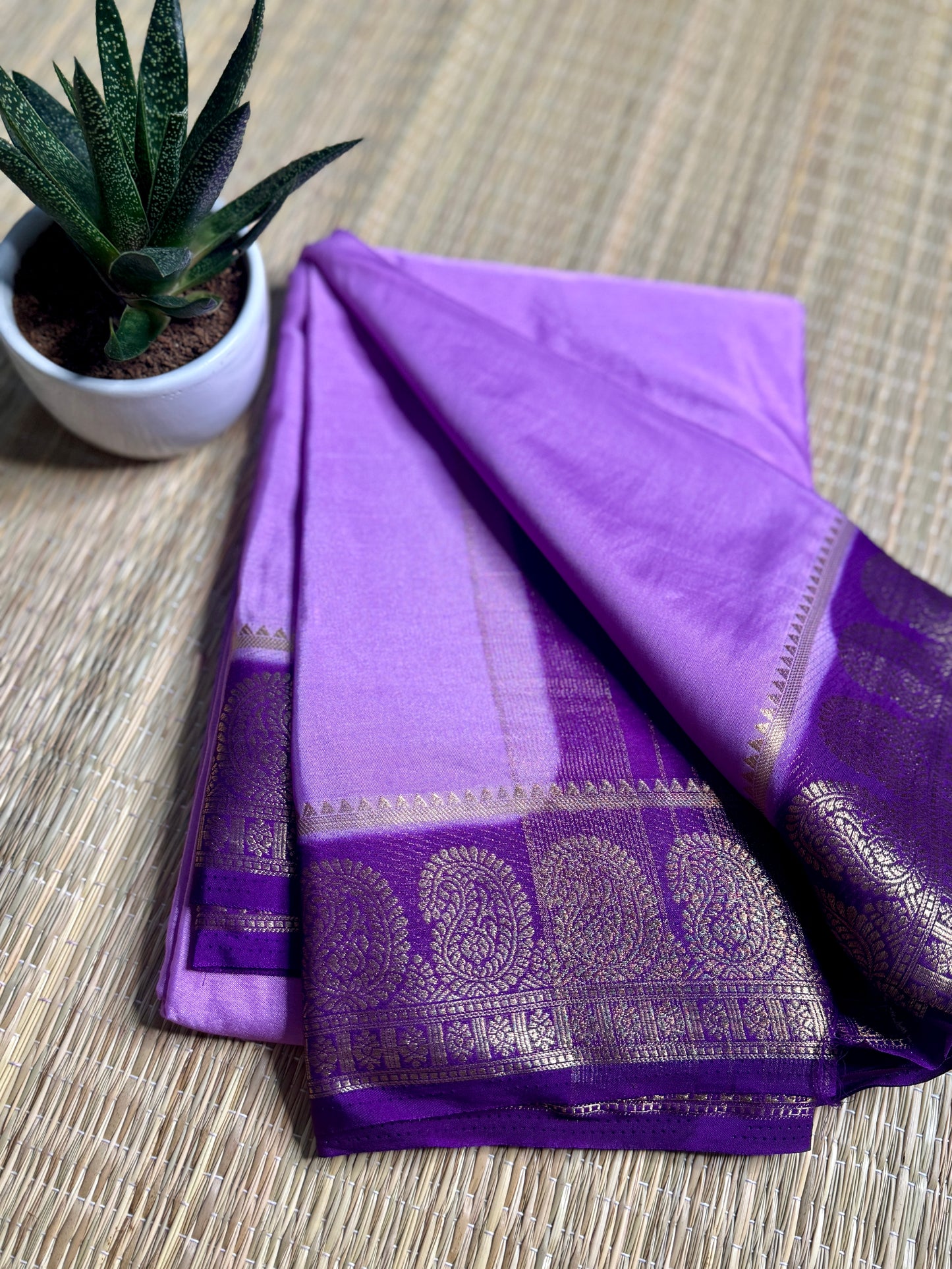 Lavender & Purple contrast Semi Mysore silk crepe