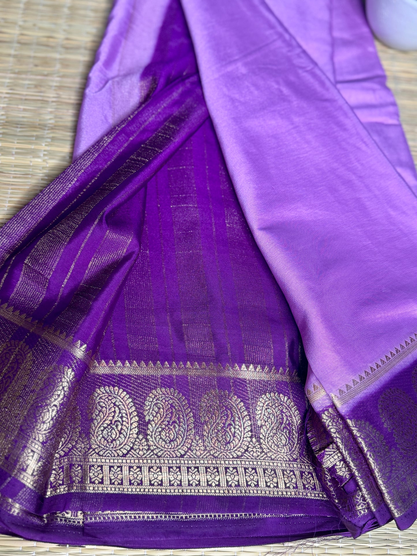 Lavender & Purple contrast Semi Mysore silk crepe