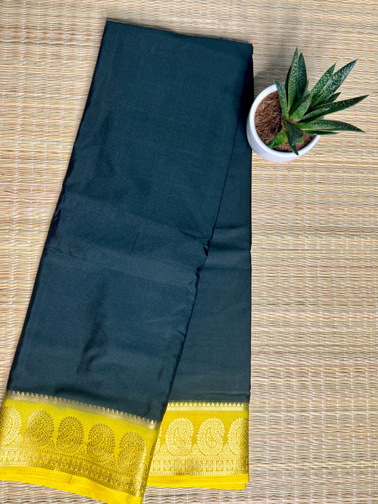 Bottle Green & Mustard yellow contrast Semi Mysore silk crepe