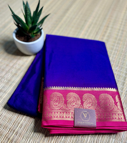 Royal Blue & Pink contrast Semi Mysore silk crepe