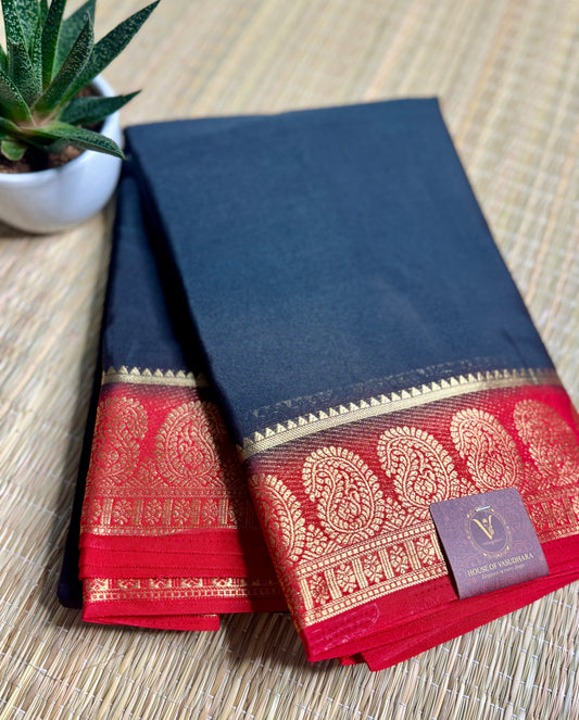 Black & Red contrast Semi Mysore silk crepe