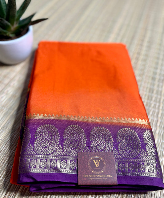 Orange & Purple contrast Semi Mysore silk crepe