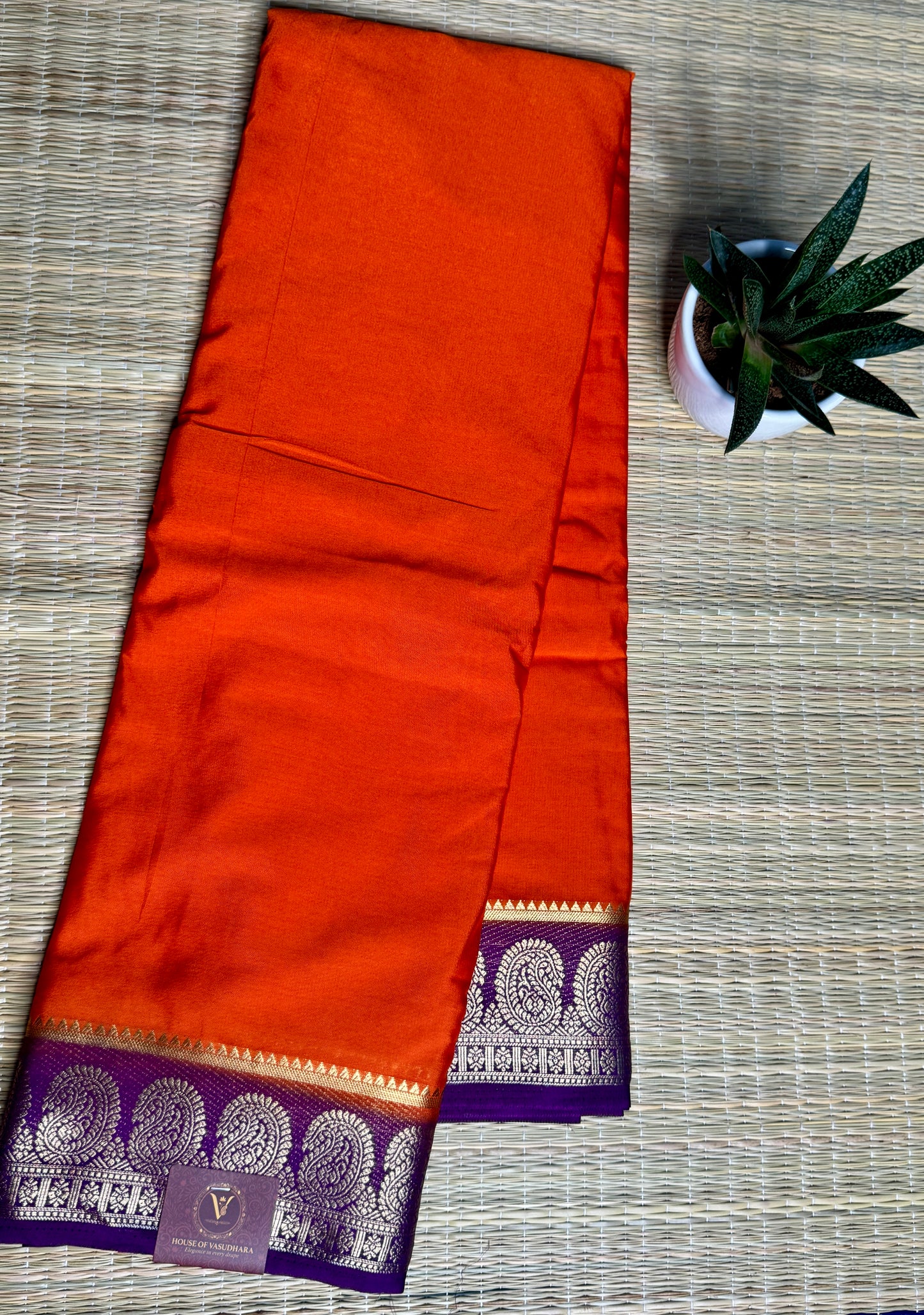 Orange & Purple contrast Semi Mysore silk crepe