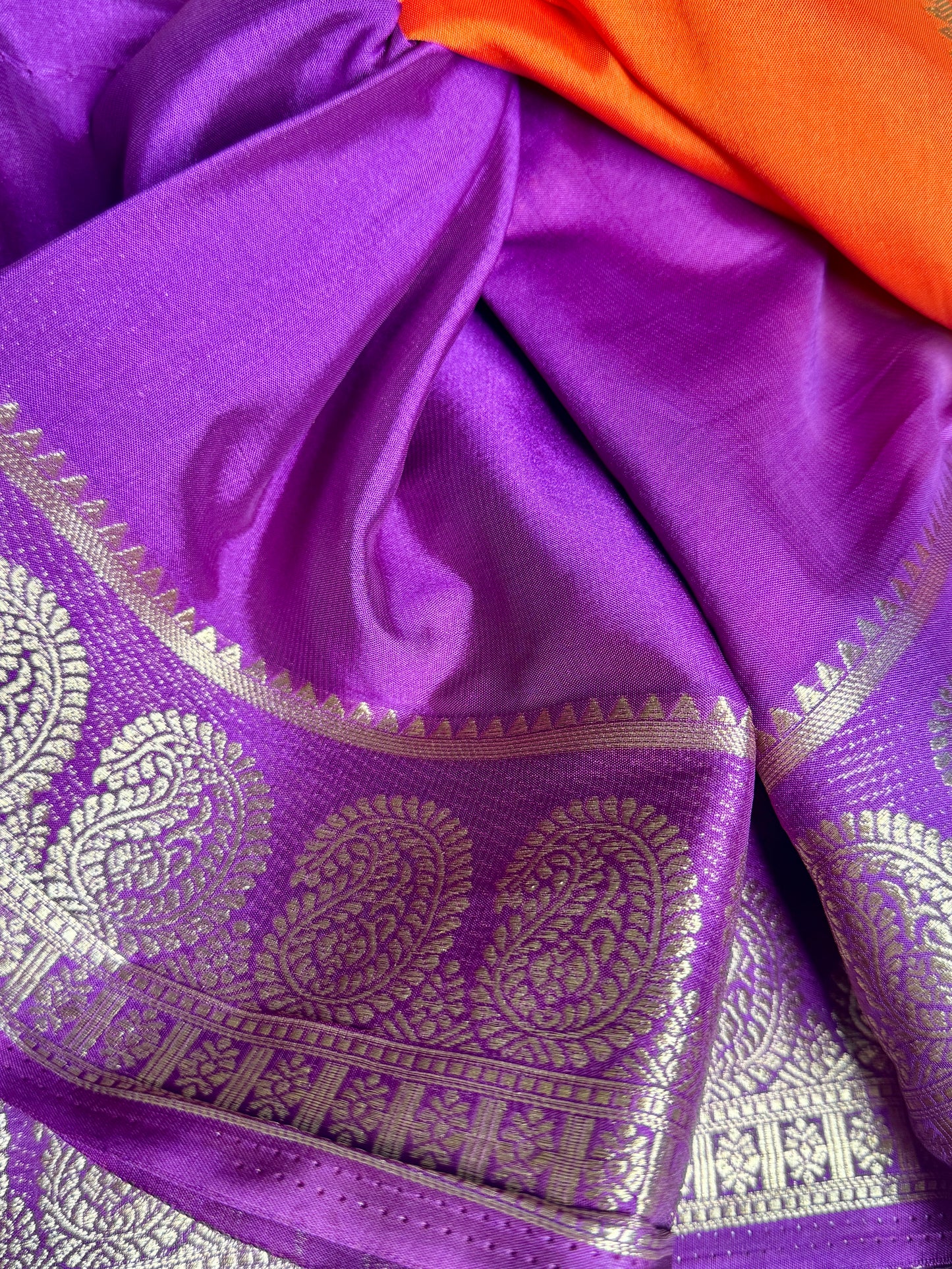 Orange & Purple contrast Semi Mysore silk crepe