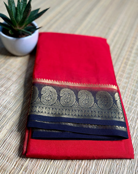 Red & Black contrast Semi Mysore silk crepe