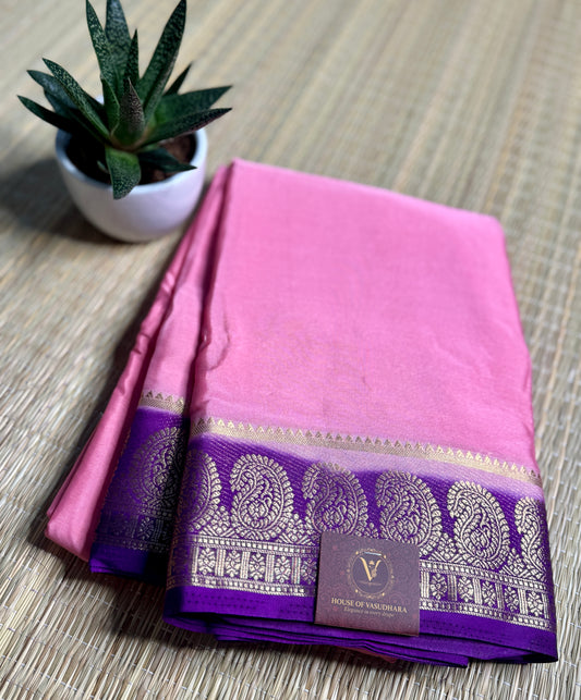 Baby Pink & Purple contrast Semi Mysore silk crepe