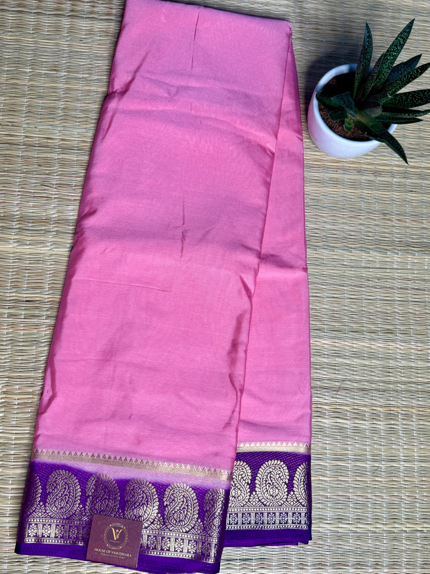 Baby Pink & Purple contrast Semi Mysore silk crepe