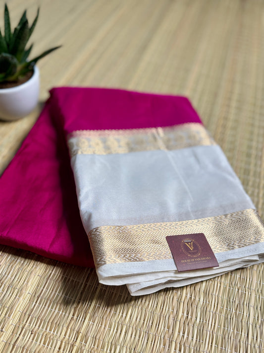 Rani Pink Semi Mysore silk crepe with Soft Cream Bentex border