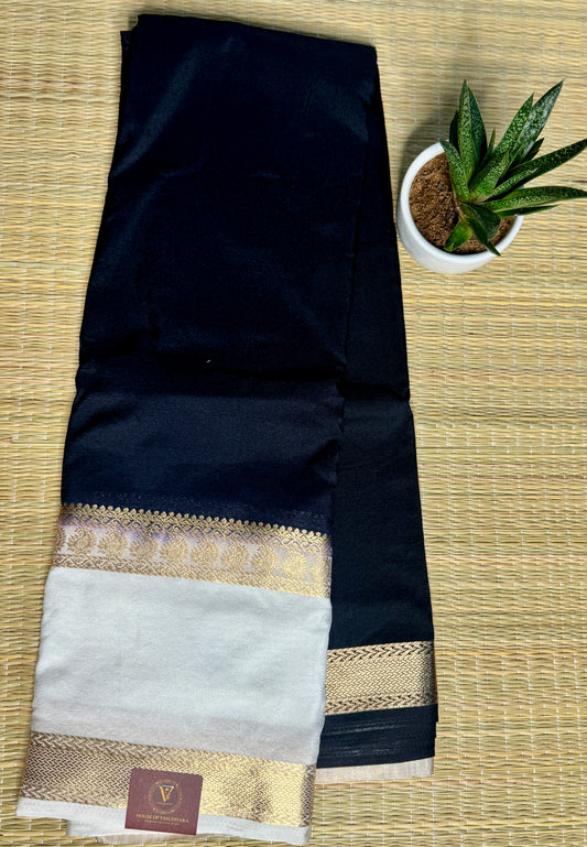 Black Semi Mysore silk crepe with White Bentex border