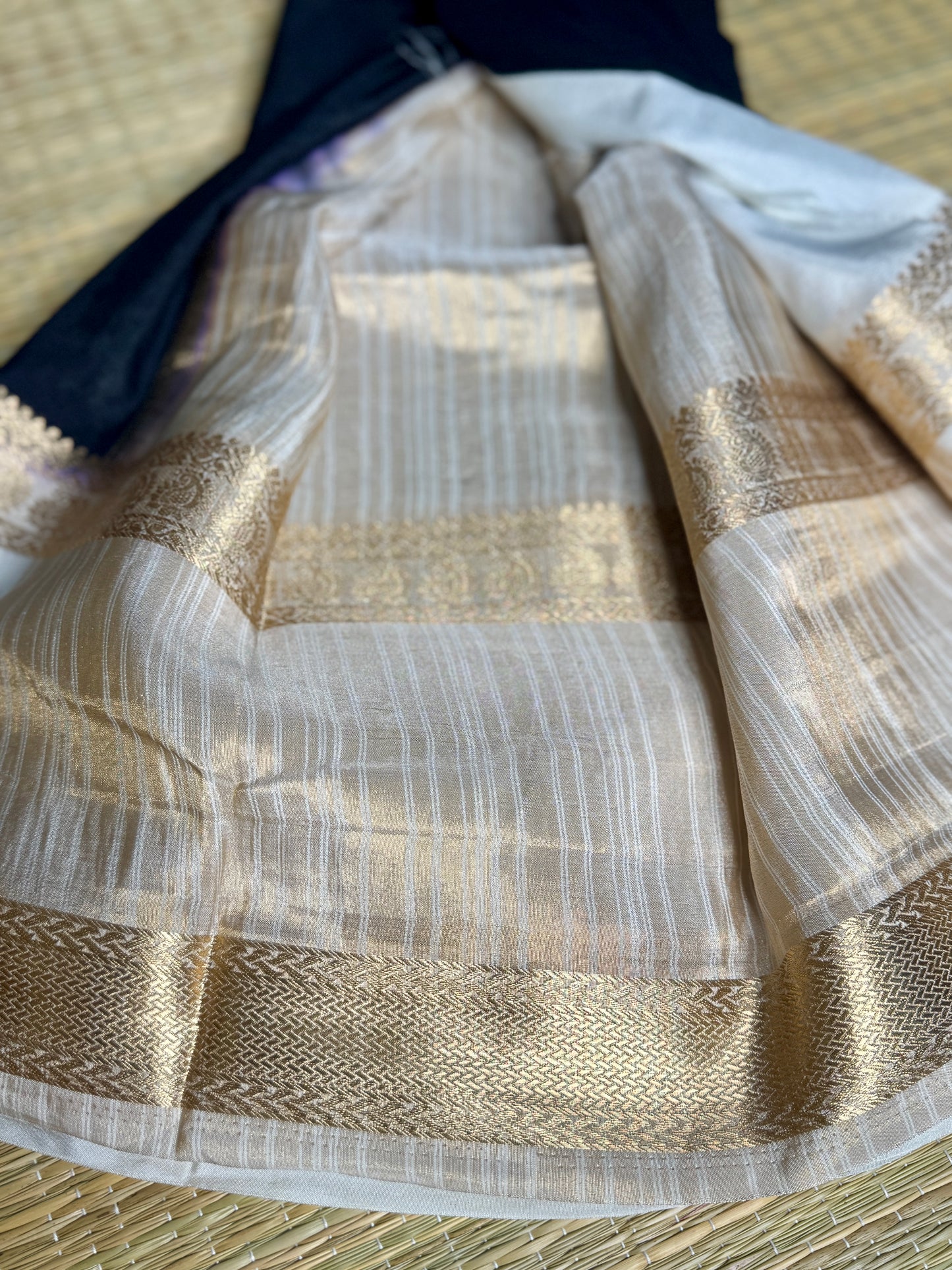 Black Semi Mysore silk crepe with White Bentex border