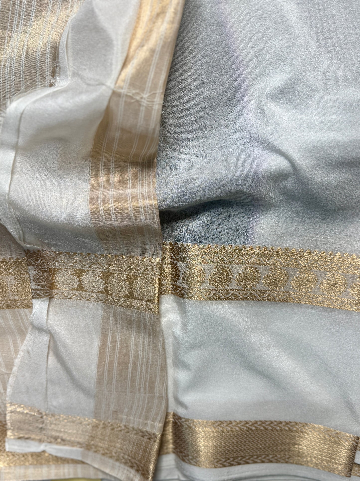 Black Semi Mysore silk crepe with White Bentex border