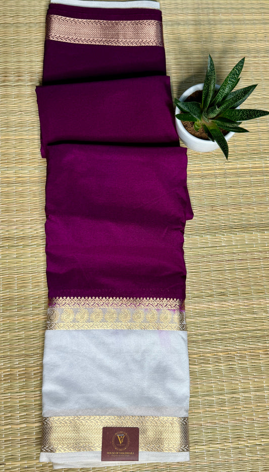 Magenta Semi Mysore silk crepe with Soft Cream Bentex border