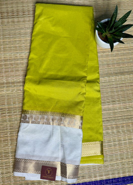 Green Semi Mysore silk crepe with Soft Cream Bentex border