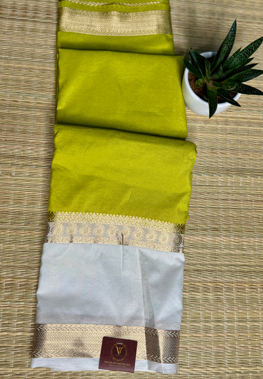 Green Semi Mysore silk crepe with Soft Cream Bentex border
