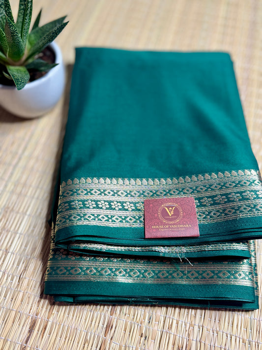 Bottle Green self colour Semi Mysore silk crepe