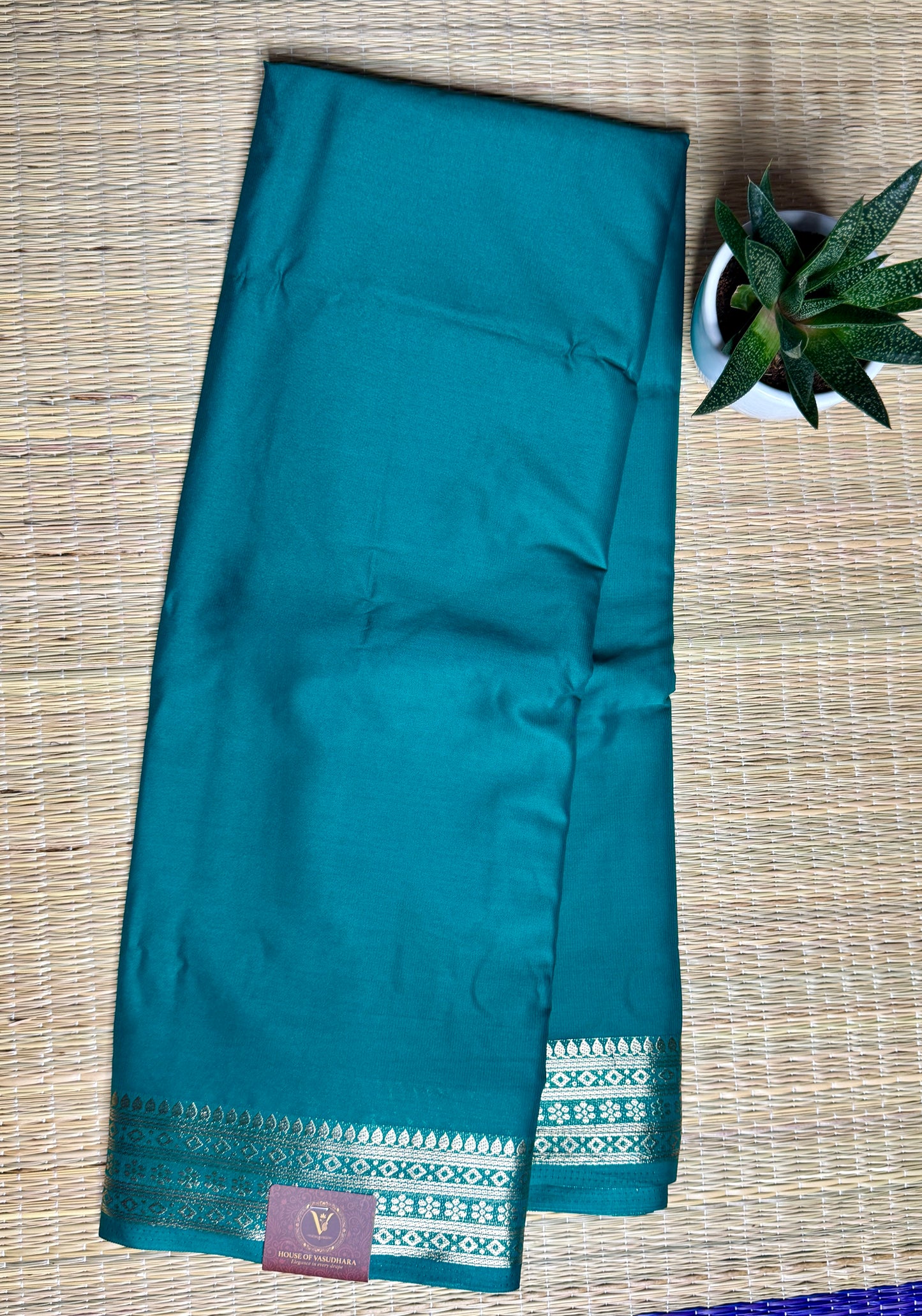 Sea Green self colour Semi Mysore silk crepe