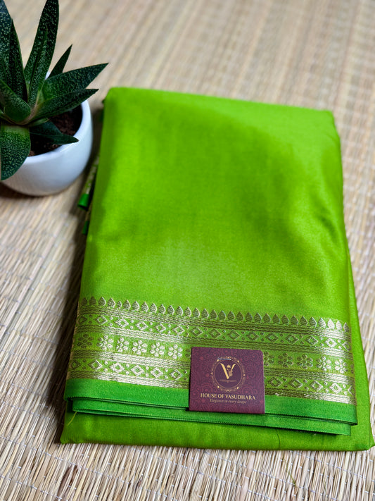 Parrot Green self colour Semi Mysore silk crepe