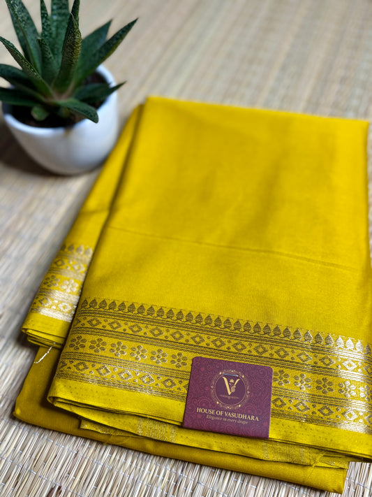 Mustard Yellow self colour Semi Mysore silk crepe