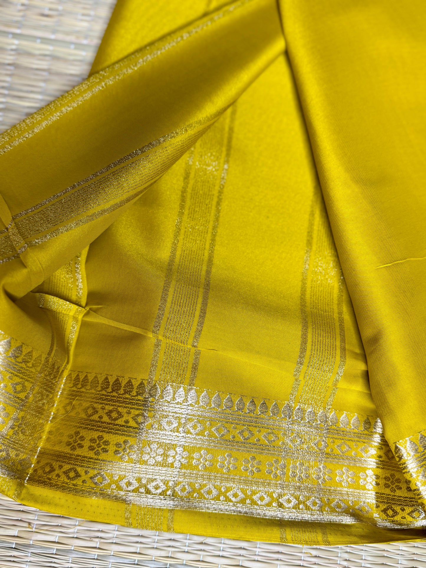 Mustard Yellow self colour Semi Mysore silk crepe