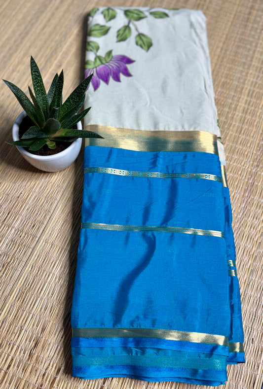 Blue & White 2D Kalamkari Mysore silk crepe